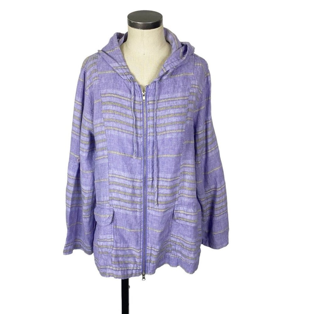 Flax Lavender Striped Hooded Zip Jacket